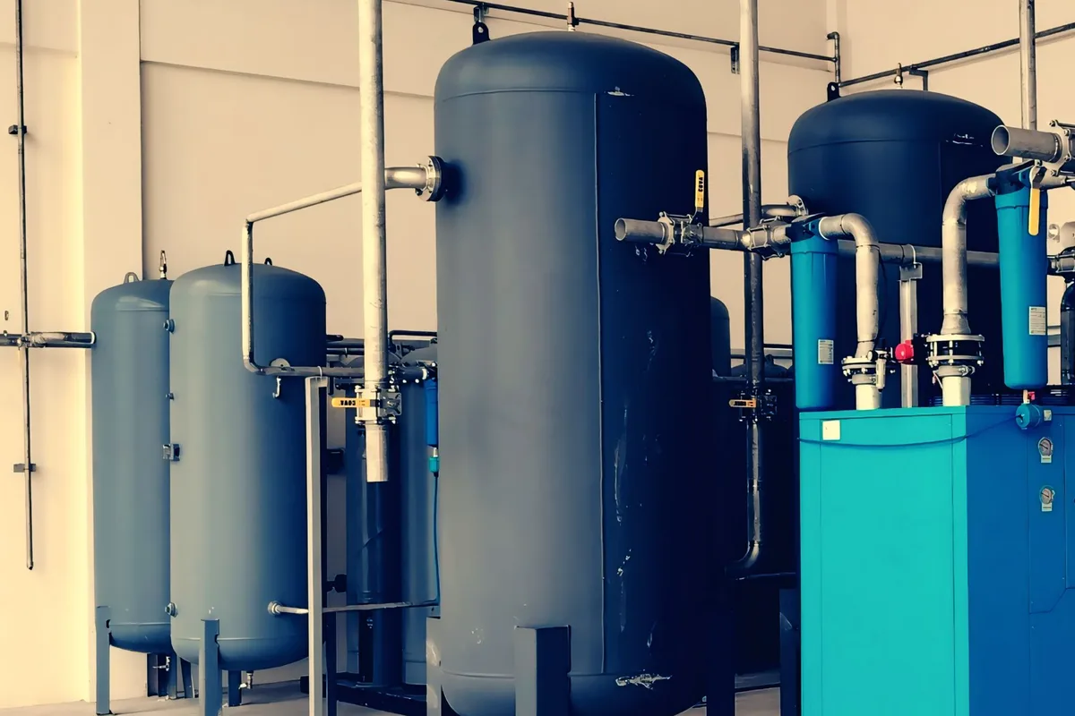 Industrial air compressor in a plant room serving a distribution hub